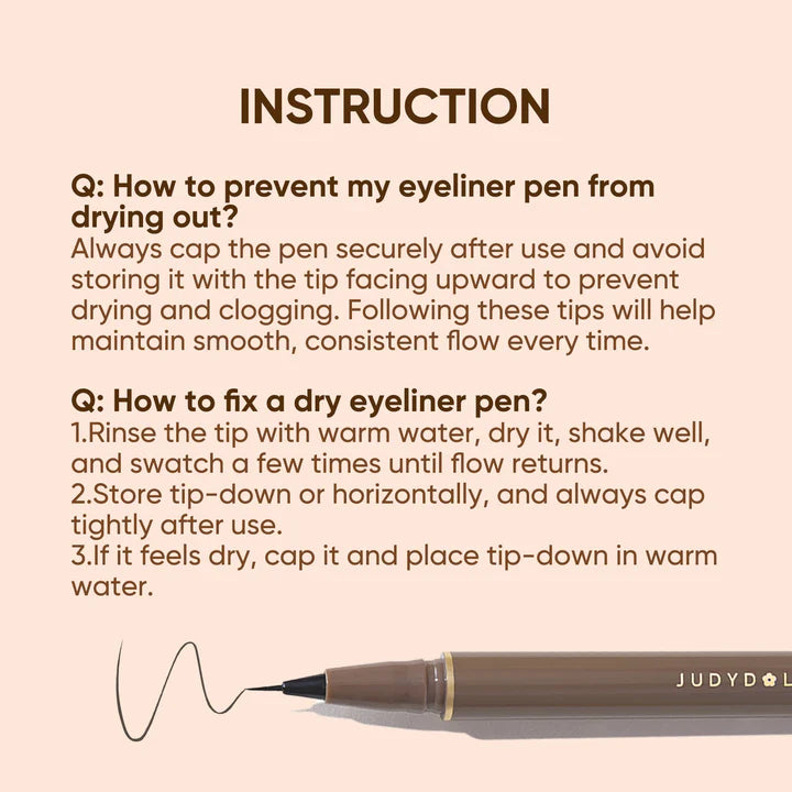 JudyDoll Slim Liquid Eyeliner #01 Black, Fine Tip Precision Eye Liner Pen