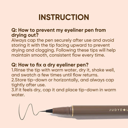 JudyDoll Slim Liquid Eyeliner #01 Black, Fine Tip Precision Eye Liner Pen