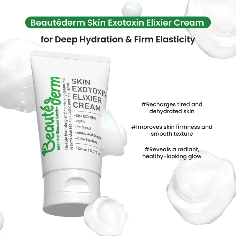 [Beauté Derm] Skin Exotoxin Elixier Cream - Contains Snow Lotus Exudate & Niacinamide for Repair & Even Skin Tone - 150ml Moisturizers Soothing Serum Firm & Lift Serum