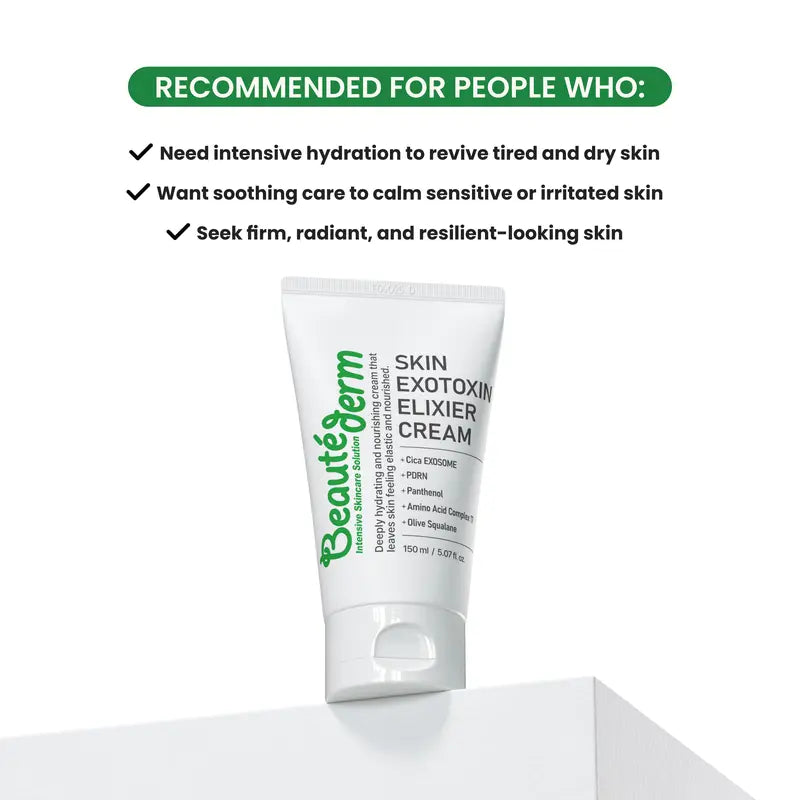 [Beauté Derm] Skin Exotoxin Elixier Cream - Contains Snow Lotus Exudate & Niacinamide for Repair & Even Skin Tone - 150ml Moisturizers Soothing Serum Firm & Lift Serum