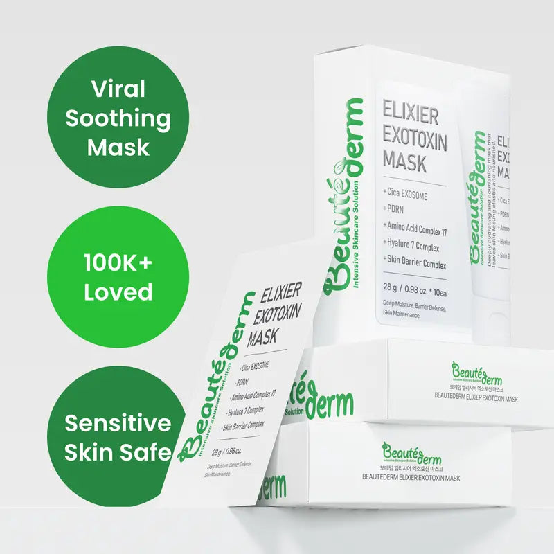 [Beauté Derm] Elixier Exotoxin Mask 28ml with Squalane Exosomes & Hyaluronic Acid Complex for Deep Moisturization and Skin Barrier Maintenance Face Mask Facial Beauty Serum