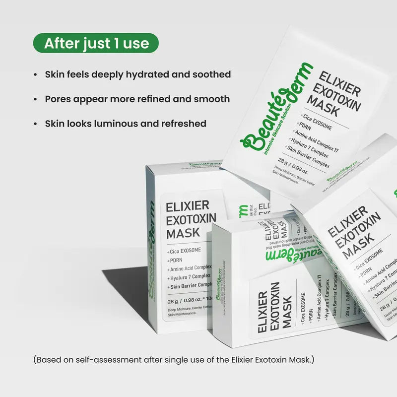 [Beauté Derm] Elixier Exotoxin Mask 28ml with Squalane Exosomes & Hyaluronic Acid Complex for Deep Moisturization and Skin Barrier Maintenance Face Mask Facial Beauty Serum