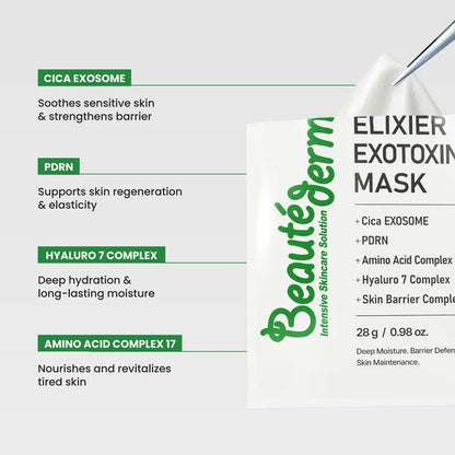 [Beauté Derm] Elixier Exotoxin Mask 28ml with Squalane Exosomes & Hyaluronic Acid Complex for Deep Moisturization and Skin Barrier Maintenance Face Mask Facial Beauty Serum