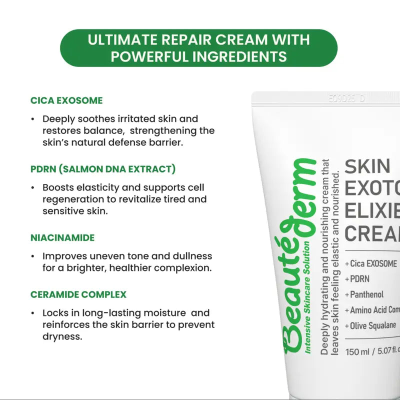 [Beauté Derm]Skin Exotoxin Elixier Cream & Skin Protection Elixer Essence Rich in Panthenol Moisturizing Complexes Ceramides & Amino Acid Complexes for Deep Hydration and Skin Barrier Protection Firm & Lift Serum