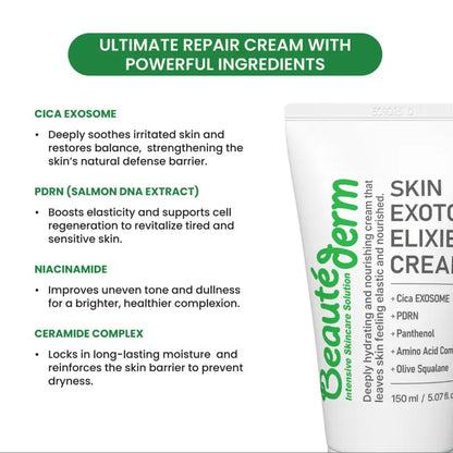 [Beauté Derm]Skin Exotoxin Elixier Cream & Skin Protection Elixer Essence Rich in Panthenol Moisturizing Complexes Ceramides & Amino Acid Complexes for Deep Hydration and Skin Barrier Protection Firm & Lift Serum