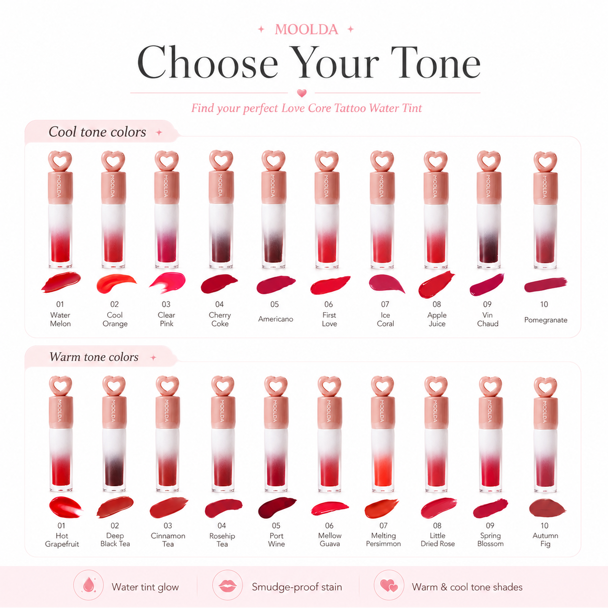 Korean MOOLDA Love Core Tattoo Water Lip Tint WW01-WW10 Long Lasting Stain