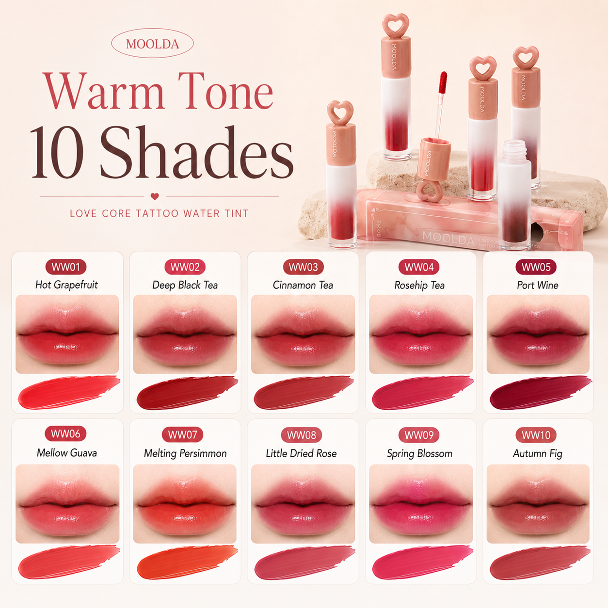 Korean MOOLDA Love Core Tattoo Water Lip Tint WW01-WW10 Long Lasting Stain