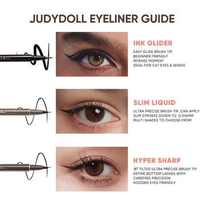 JudyDoll Slim Liquid Eyeliner #01 Black, Fine Tip Precision Eye Liner Pen